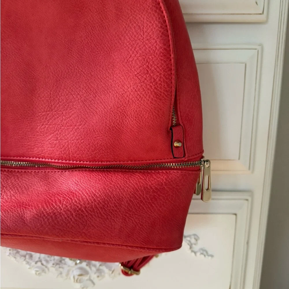 Salmon colored Real Italian leather mini backpack with gold hardware